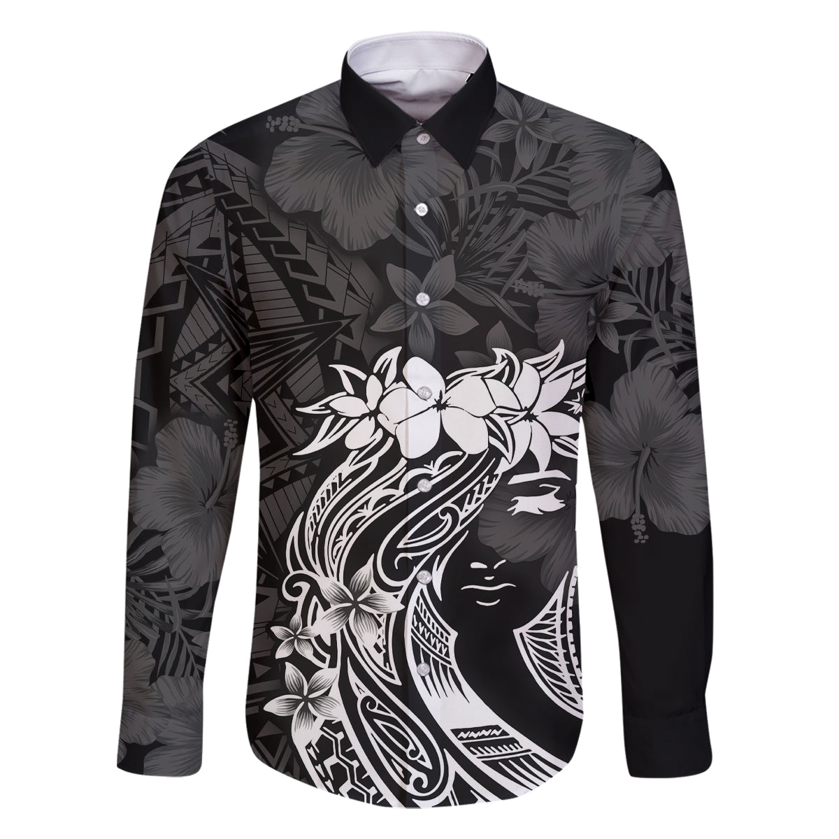 Polynesian Women's Day Family Matching Off Shoulder Long Sleeve Dress and Hawaiian Shirt Plumeria Passion - Black LT7 Dad's Shirt - Long Sleeve Black - Polynesian Pride