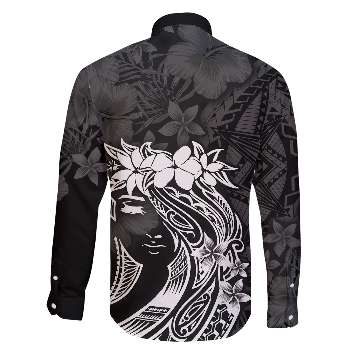 Polynesian Women's Day Family Matching Off Shoulder Long Sleeve Dress and Hawaiian Shirt Plumeria Passion - Black LT7 - Polynesian Pride