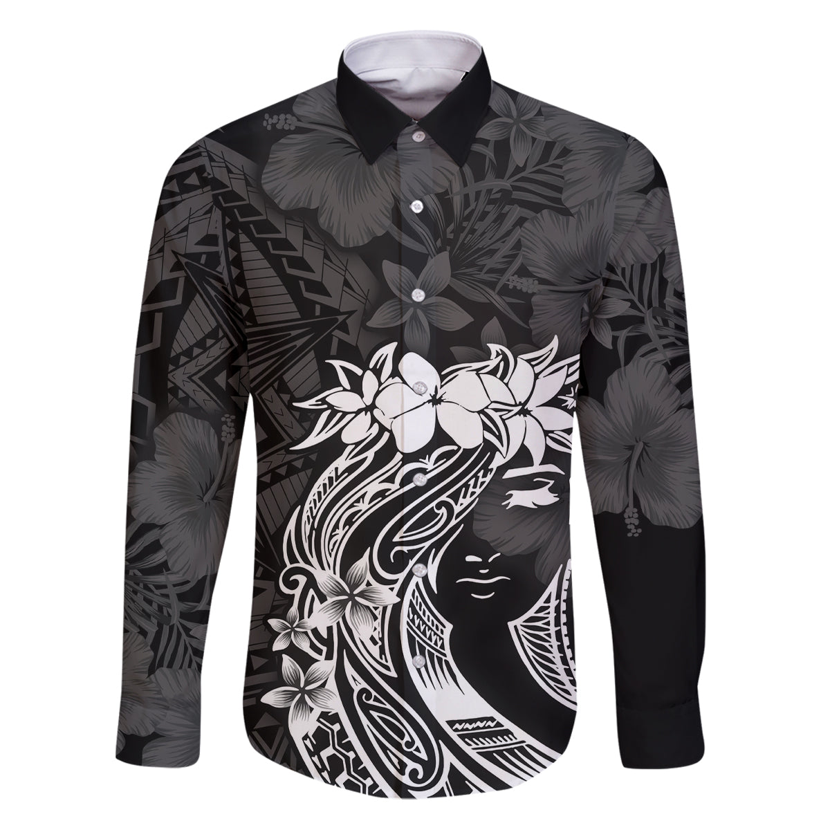 Polynesian Women's Day Family Matching Puletasi and Hawaiian Shirt Plumeria Passion - Black LT7 Dad's Shirt - Long Sleeve Black - Polynesian Pride
