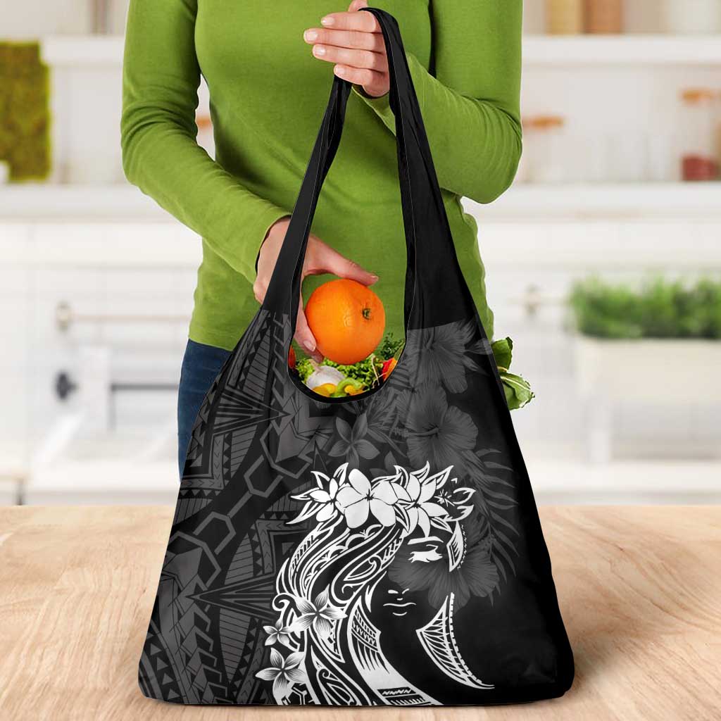Polynesian Women's Day Grocery Bag Plumeria Passion - Black