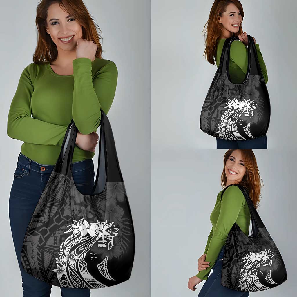 Polynesian Women's Day Grocery Bag Plumeria Passion - Black