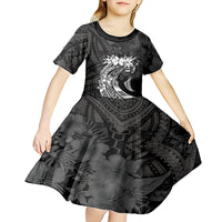 Polynesian Women's Day Kid Short Sleeve Dress Plumeria Passion - Black LT7 - Polynesian Pride
