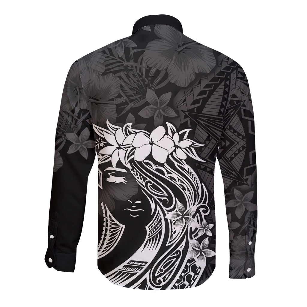 Polynesian Women's Day Long Sleeve Button Shirt Plumeria Passion - Black LT7 - Polynesian Pride
