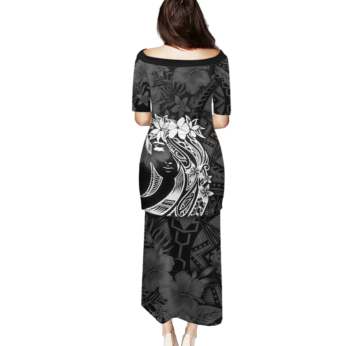 Polynesian Women's Day Puletasi Plumeria Passion - Black LT7 - Polynesian Pride