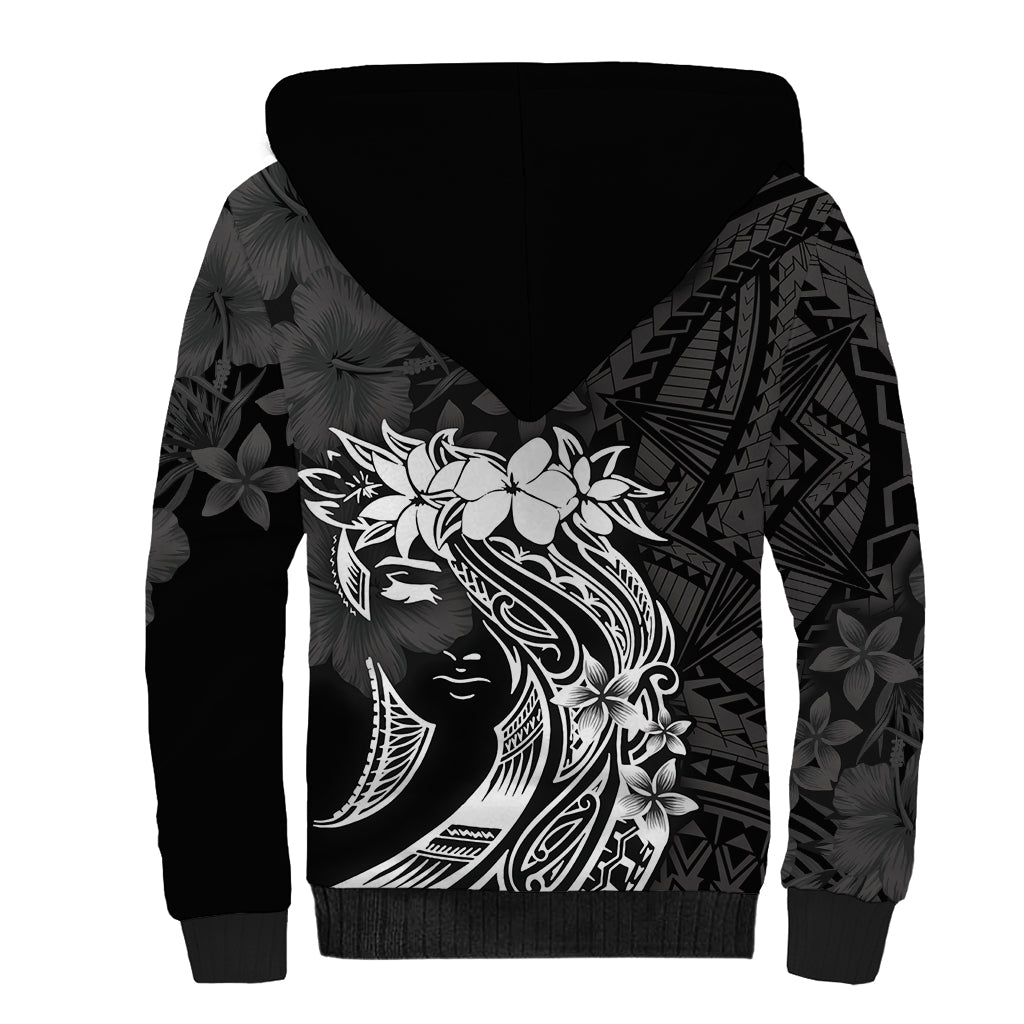 Polynesian Women's Day Sherpa Hoodie Plumeria Passion - Black LT7 - Polynesian Pride