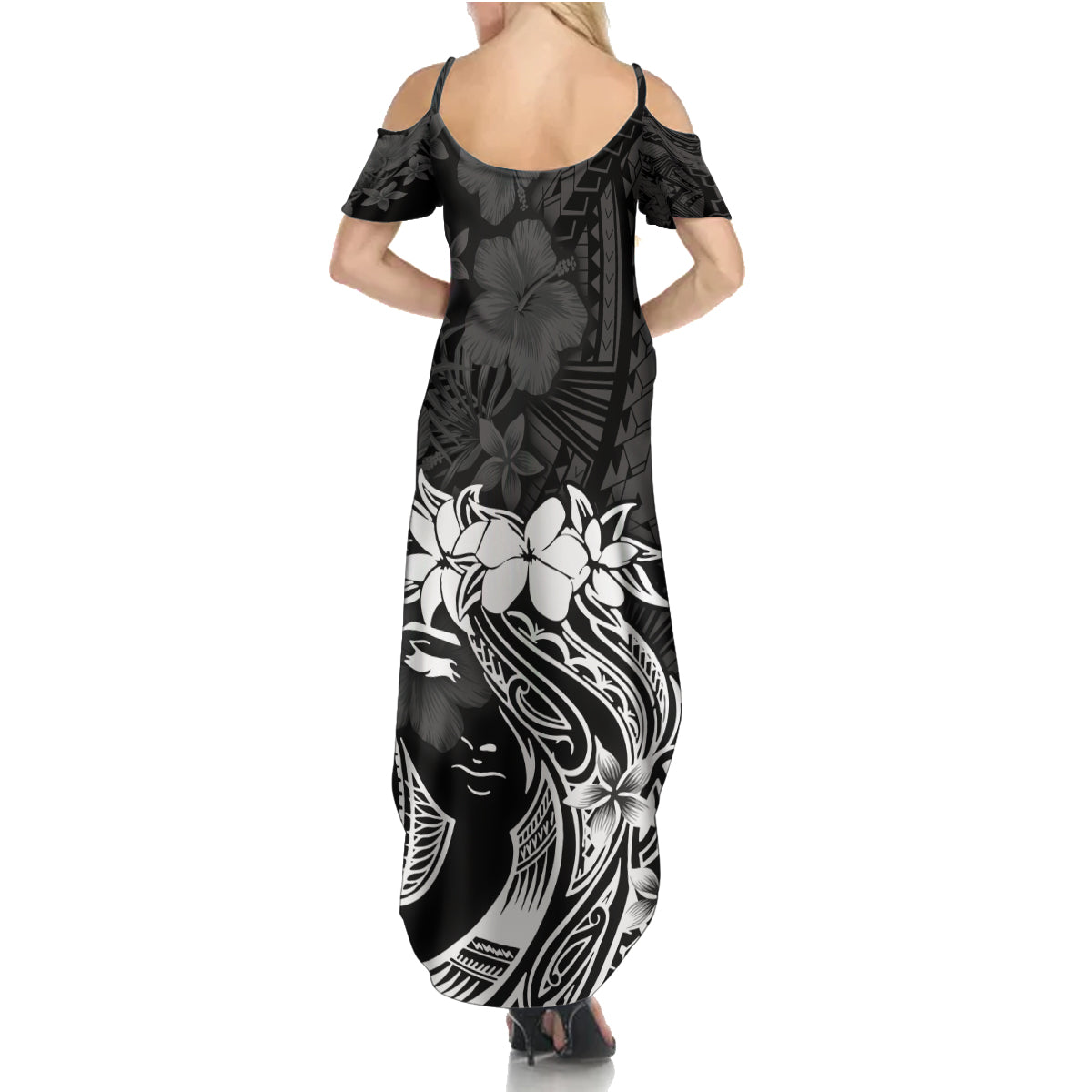 Polynesian Women's Day Summer Maxi Dress Plumeria Passion - Black LT7 - Polynesian Pride