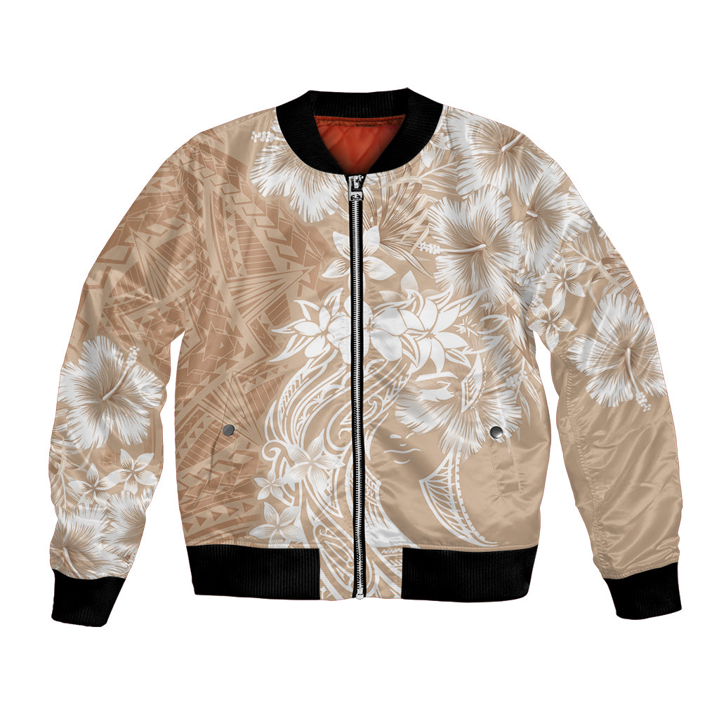 Polynesian Women's Day Bomber Jacket Plumeria Passion - Beige LT7 Unisex Beige - Polynesian Pride