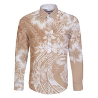 Polynesian Women's Day Family Matching Long Sleeve Bodycon Dress and Hawaiian Shirt Plumeria Passion - Beige LT7 Dad's Shirt - Long Sleeve Beige - Polynesian Pride