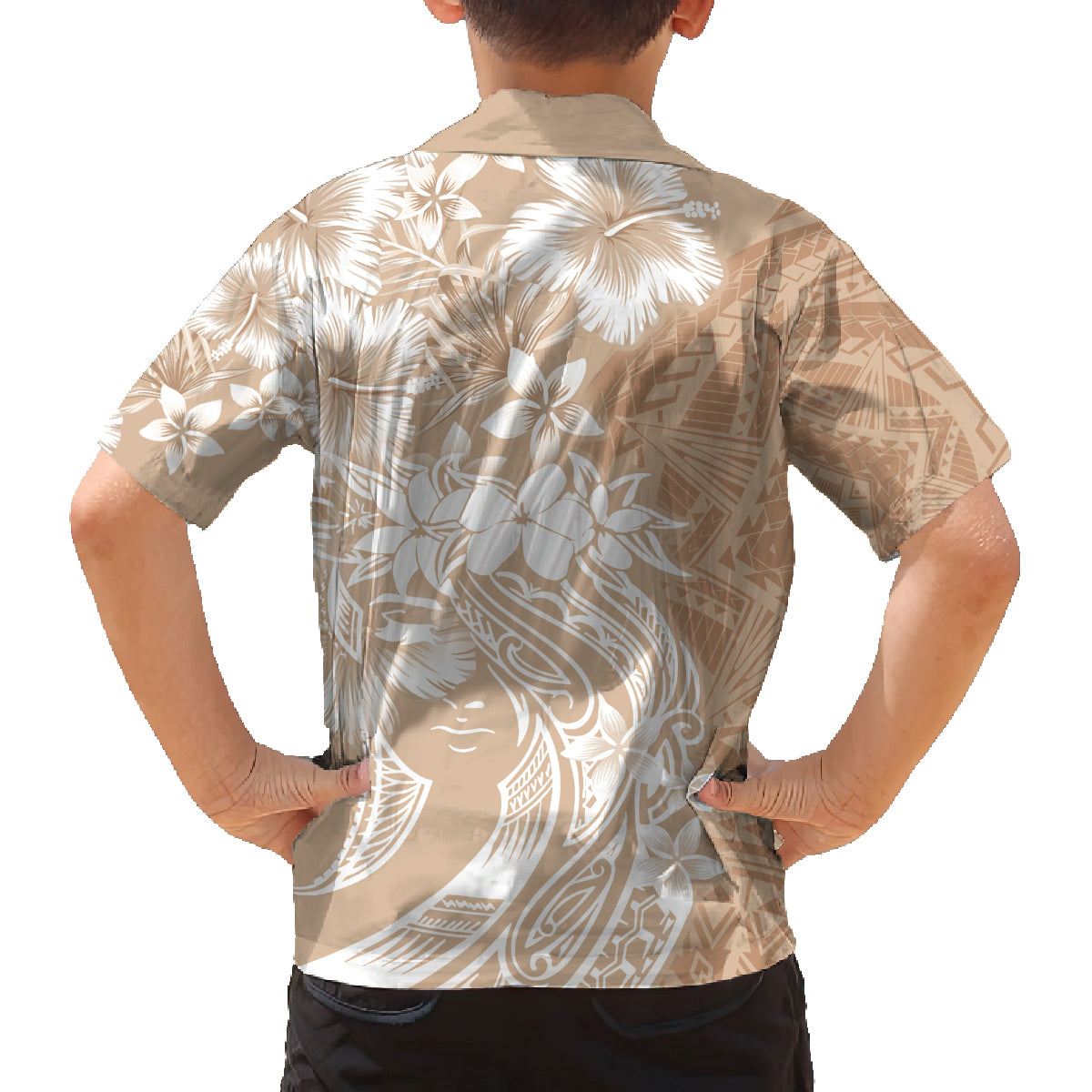 Polynesian Women's Day Family Matching Puletasi and Hawaiian Shirt Plumeria Passion - Beige LT7 - Polynesian Pride
