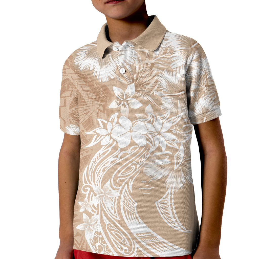 Polynesian Women's Day Kid Polo Shirt Plumeria Passion - Beige LT7 Kid Beige - Polynesian Pride