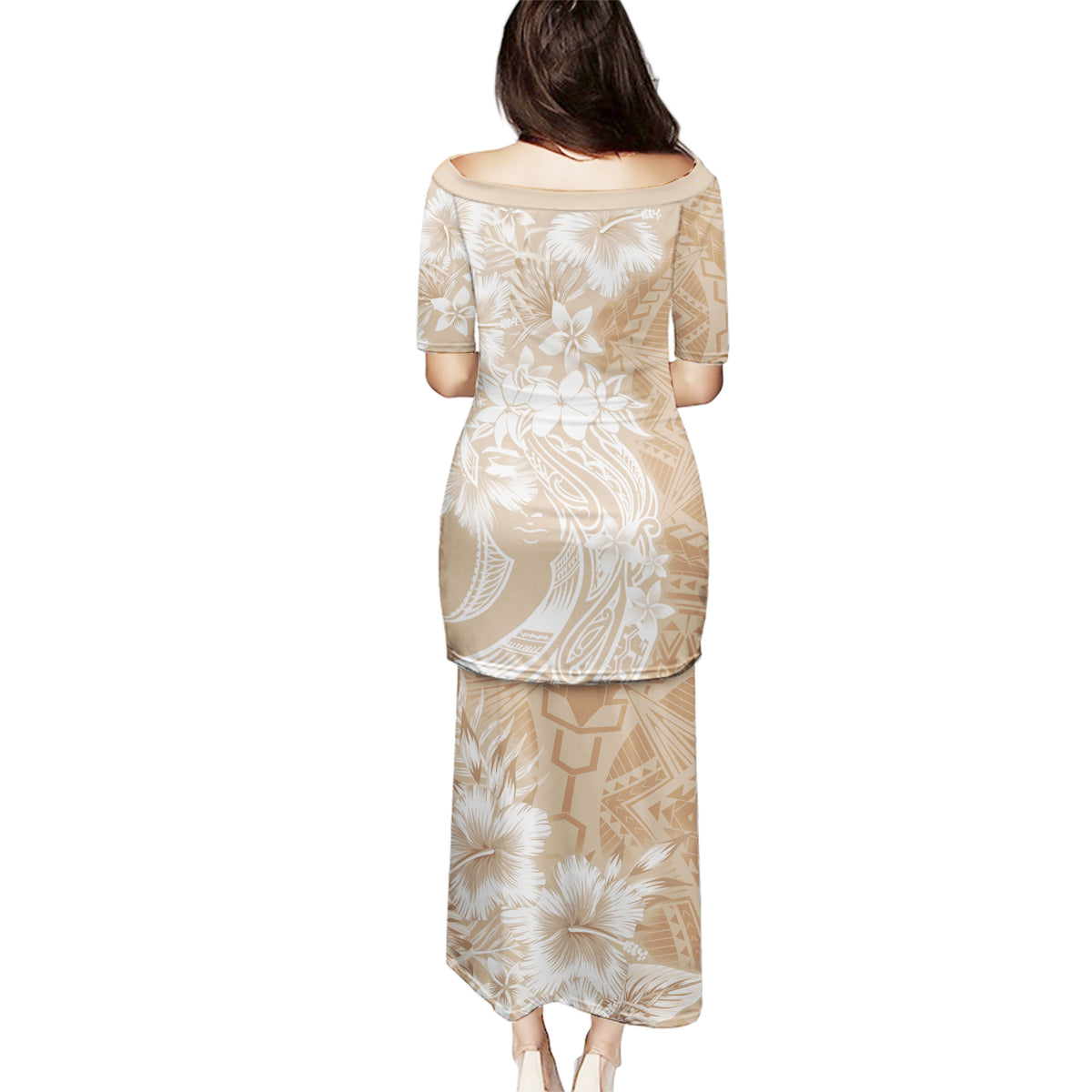 Polynesian Women's Day Puletasi Plumeria Passion - Beige LT7 - Polynesian Pride