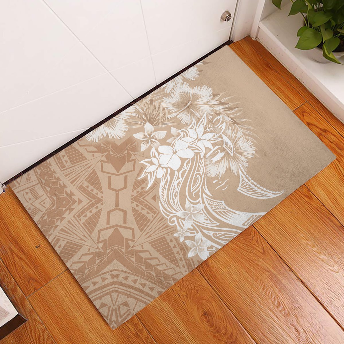 Polynesian Women's Day Rubber Doormat Plumeria Passion - Beige LT7 Beige - Polynesian Pride