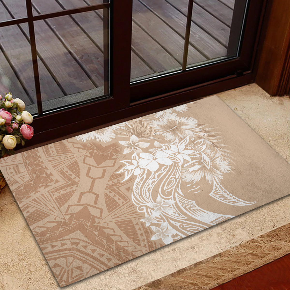Polynesian Women's Day Rubber Doormat Plumeria Passion - Beige LT7 - Polynesian Pride