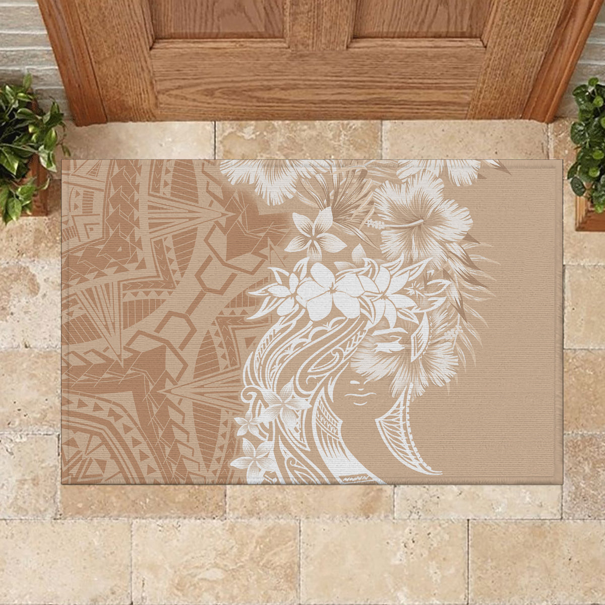 Polynesian Women's Day Rubber Doormat Plumeria Passion - Beige LT7 - Polynesian Pride