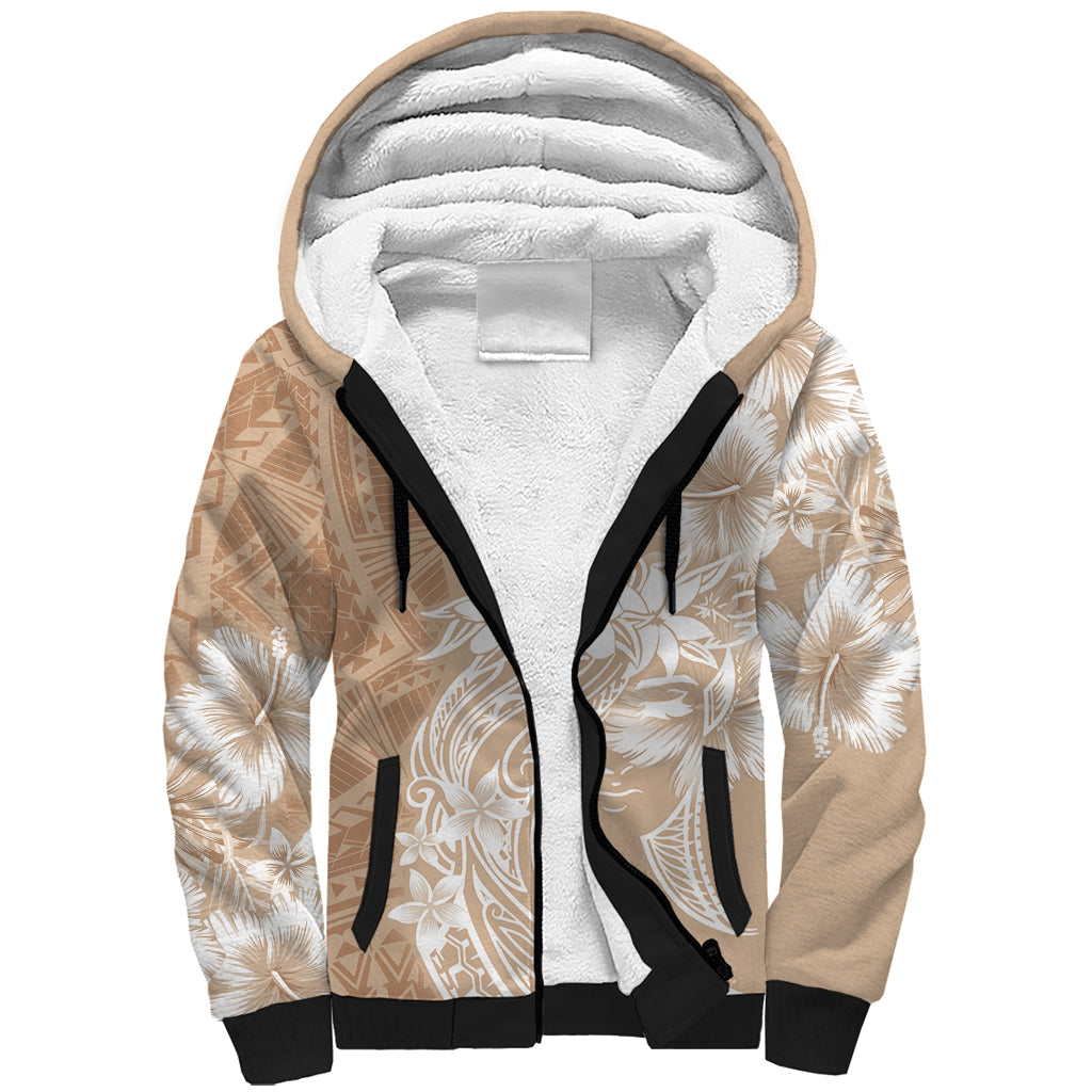 Polynesian Women's Day Sherpa Hoodie Plumeria Passion - Beige LT7 Unisex Beige - Polynesian Pride