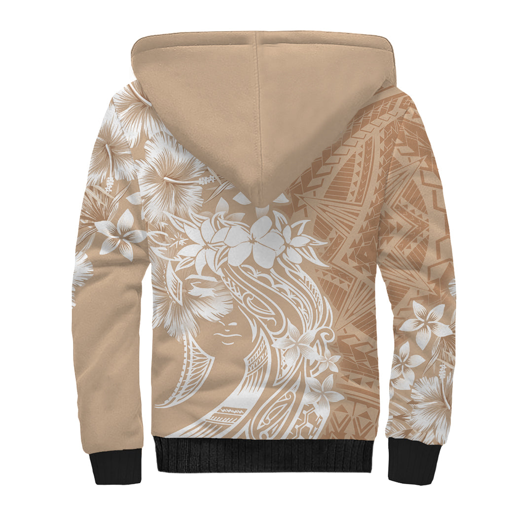 Polynesian Women's Day Sherpa Hoodie Plumeria Passion - Beige LT7 - Polynesian Pride