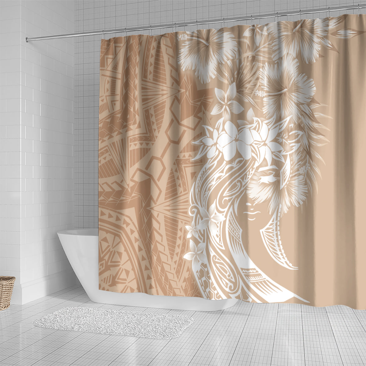 Polynesian Women's Day Shower Curtain Plumeria Passion - Beige LT7 - Polynesian Pride