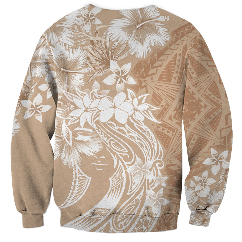 Polynesian Women's Day Sweatshirt Plumeria Passion - Beige LT7 - Polynesian Pride