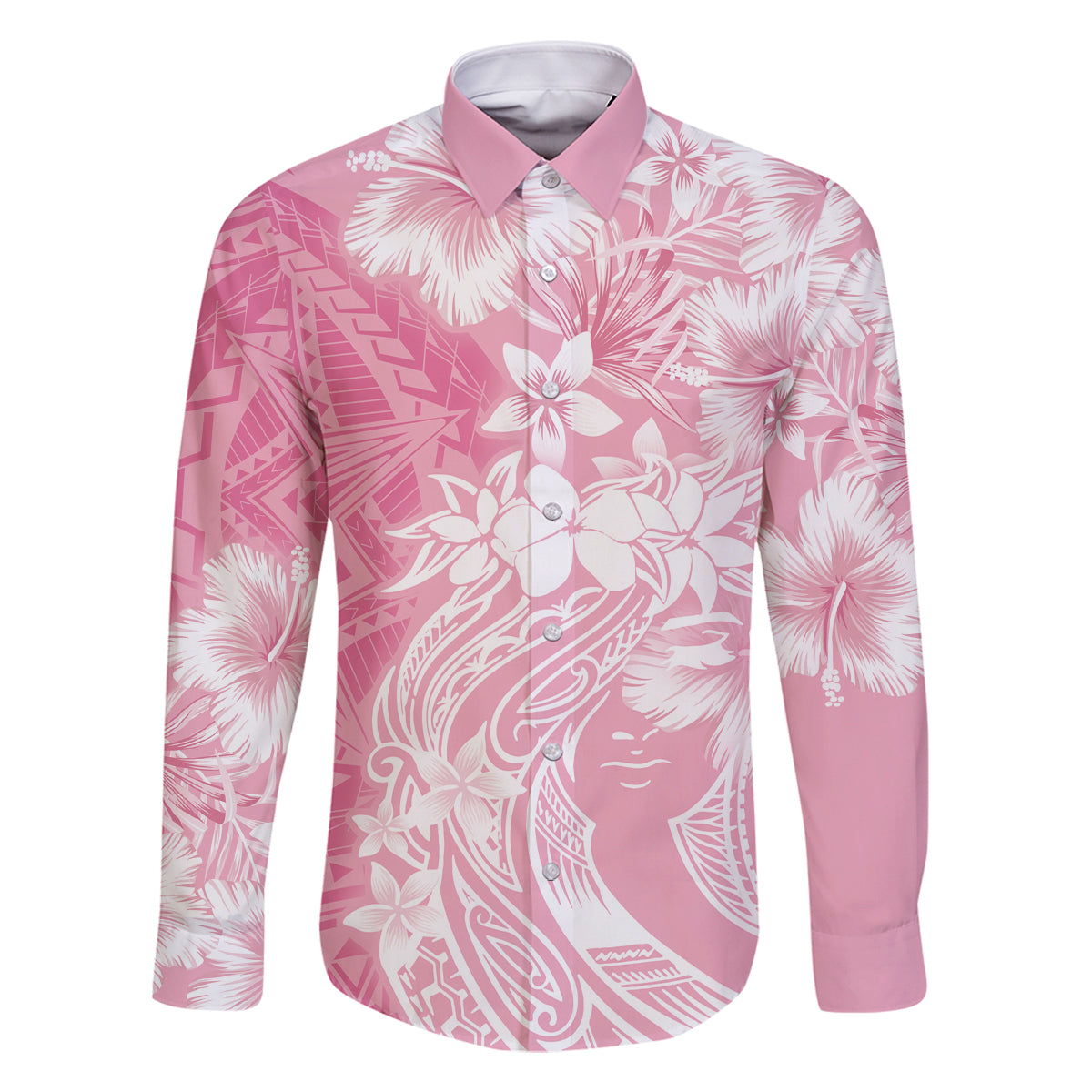 Polynesian Women's Day Family Matching Mermaid Dress and Hawaiian Shirt Plumeria Passion - Pink LT7 Dad's Shirt - Long Sleeve Pink - Polynesian Pride