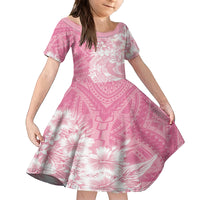 Polynesian Women's Day Family Matching Off Shoulder Long Sleeve Dress and Hawaiian Shirt Plumeria Passion - Pink LT7 Daughter's Dress Pink - Polynesian Pride