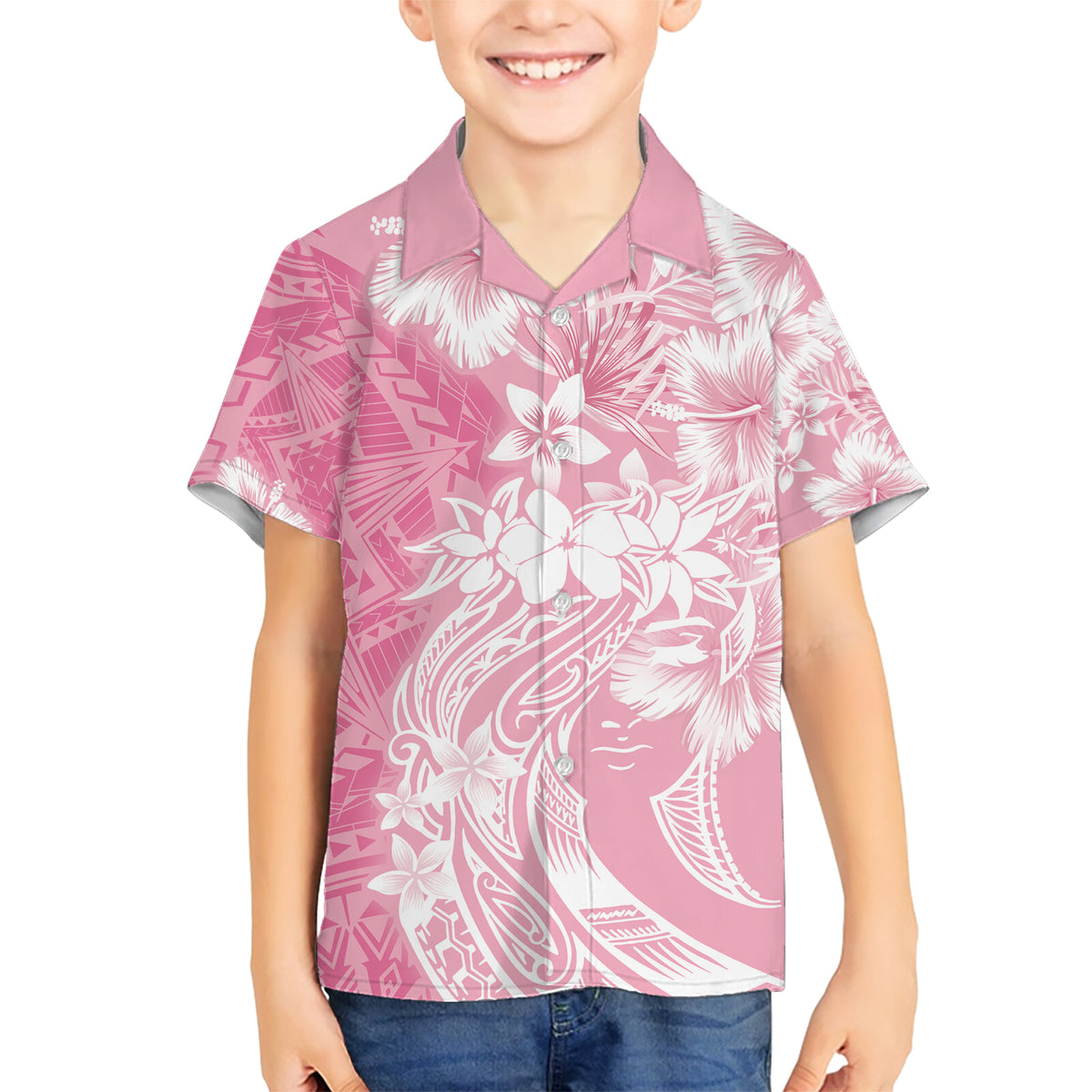 Polynesian Women's Day Kid Hawaiian Shirt Plumeria Passion - Pink LT7 Kid Pink - Polynesian Pride