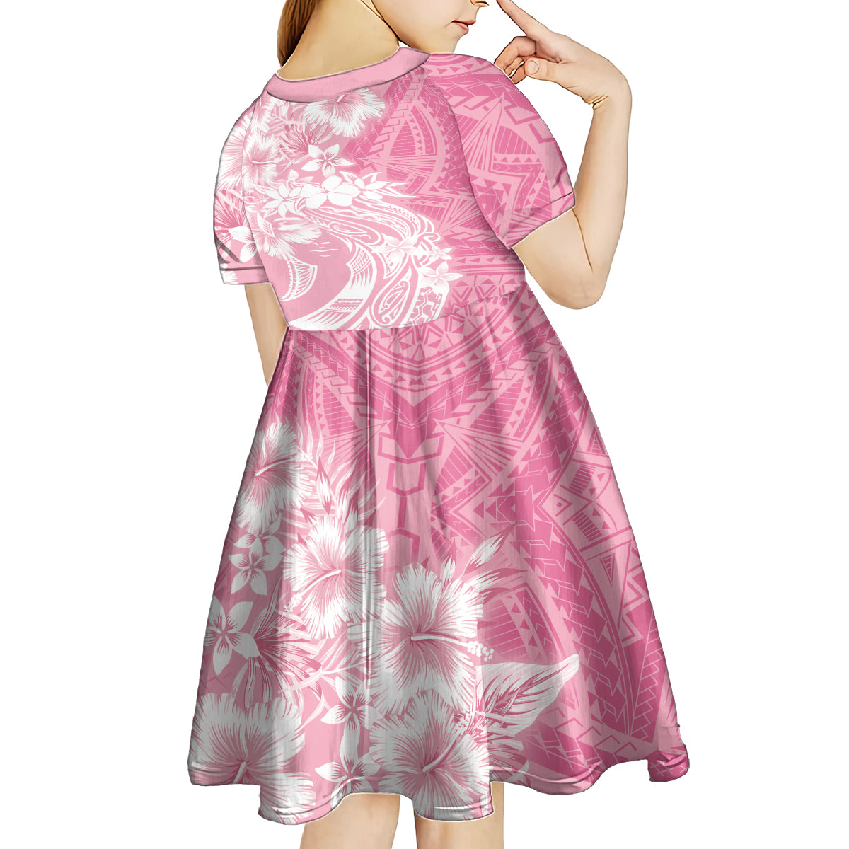 Polynesian Women's Day Kid Short Sleeve Dress Plumeria Passion - Pink LT7 - Polynesian Pride