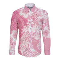 Polynesian Women's Day Long Sleeve Button Shirt Plumeria Passion - Pink LT7 Unisex Pink - Polynesian Pride