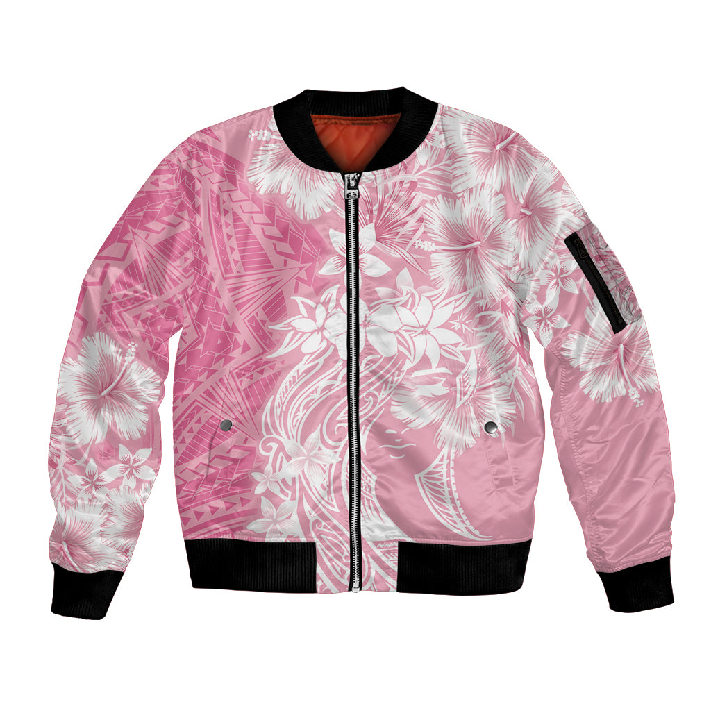 Polynesian Women's Day Sleeve Zip Bomber Jacket Plumeria Passion - Pink LT7 Unisex Pink - Polynesian Pride