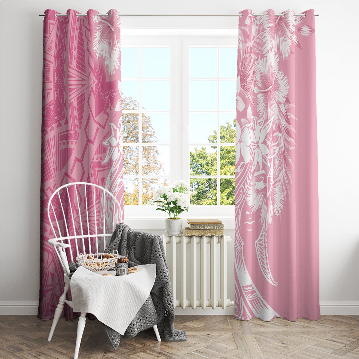Polynesian Women's Day Window Curtain Plumeria Passion - Pink LT7 - Polynesian Pride