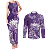 Polynesian Women's Day Couples Matching Tank Maxi Dress and Long Sleeve Button Shirt Plumeria Passion - Purple LT7 Purple - Polynesian Pride