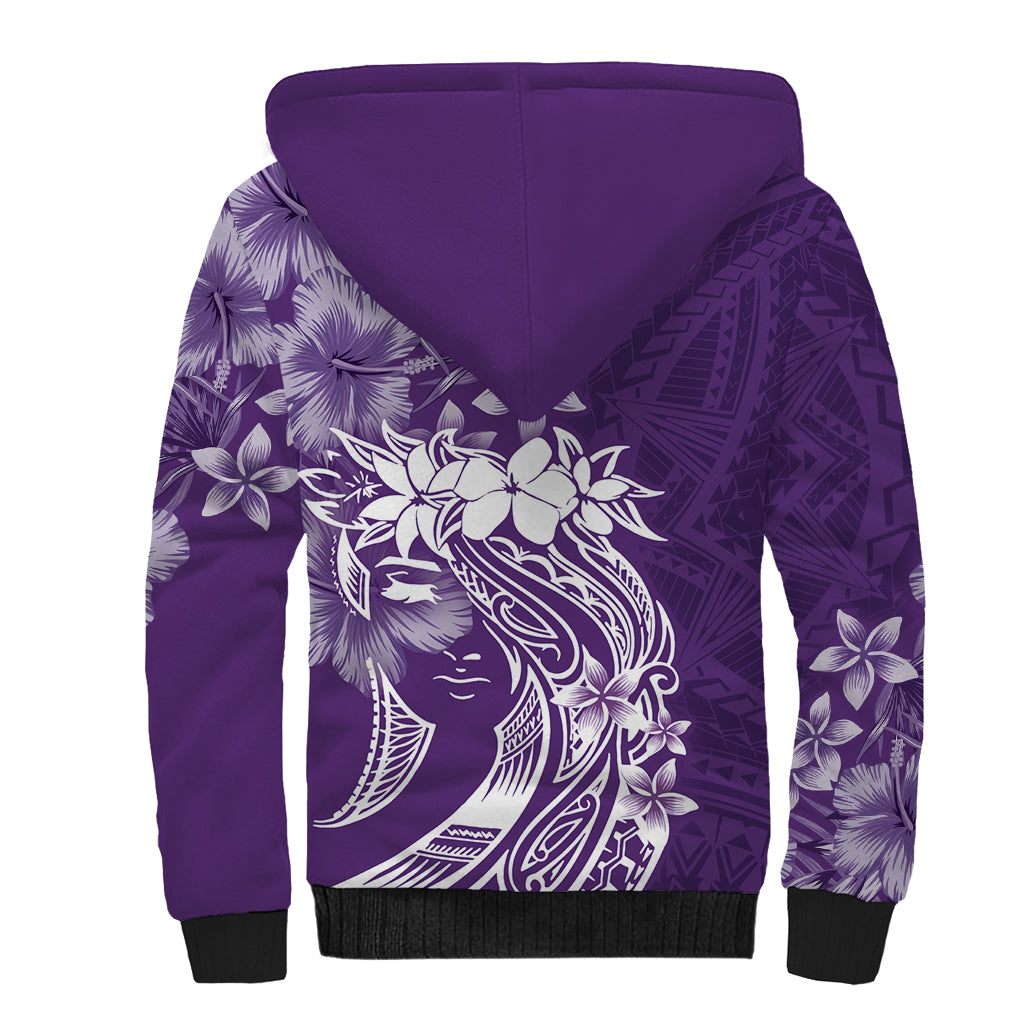 Polynesian Women's Day Sherpa Hoodie Plumeria Passion - Purple LT7 - Polynesian Pride