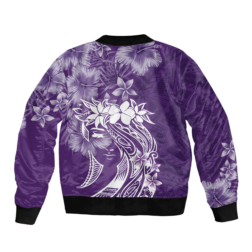 Polynesian Women's Day Sleeve Zip Bomber Jacket Plumeria Passion - Purple LT7 - Polynesian Pride