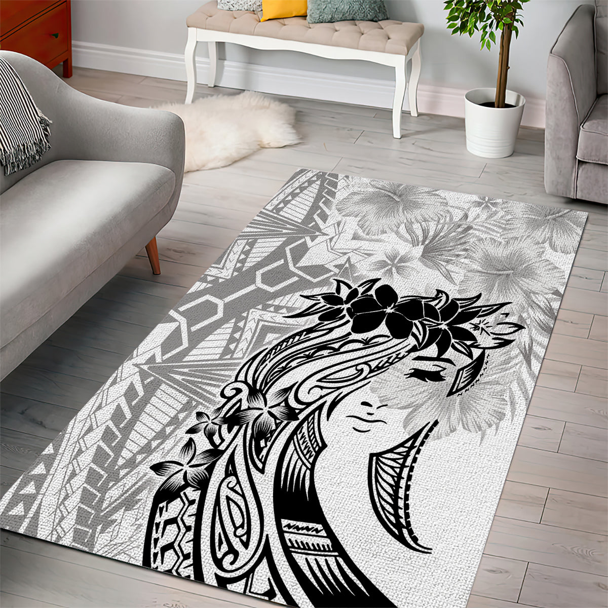 Polynesian Women's Day Area Rug Plumeria Passion - White LT7 - Polynesian Pride