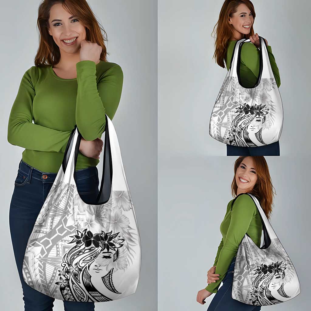 Polynesian Women's Day Grocery Bag Plumeria Passion - White