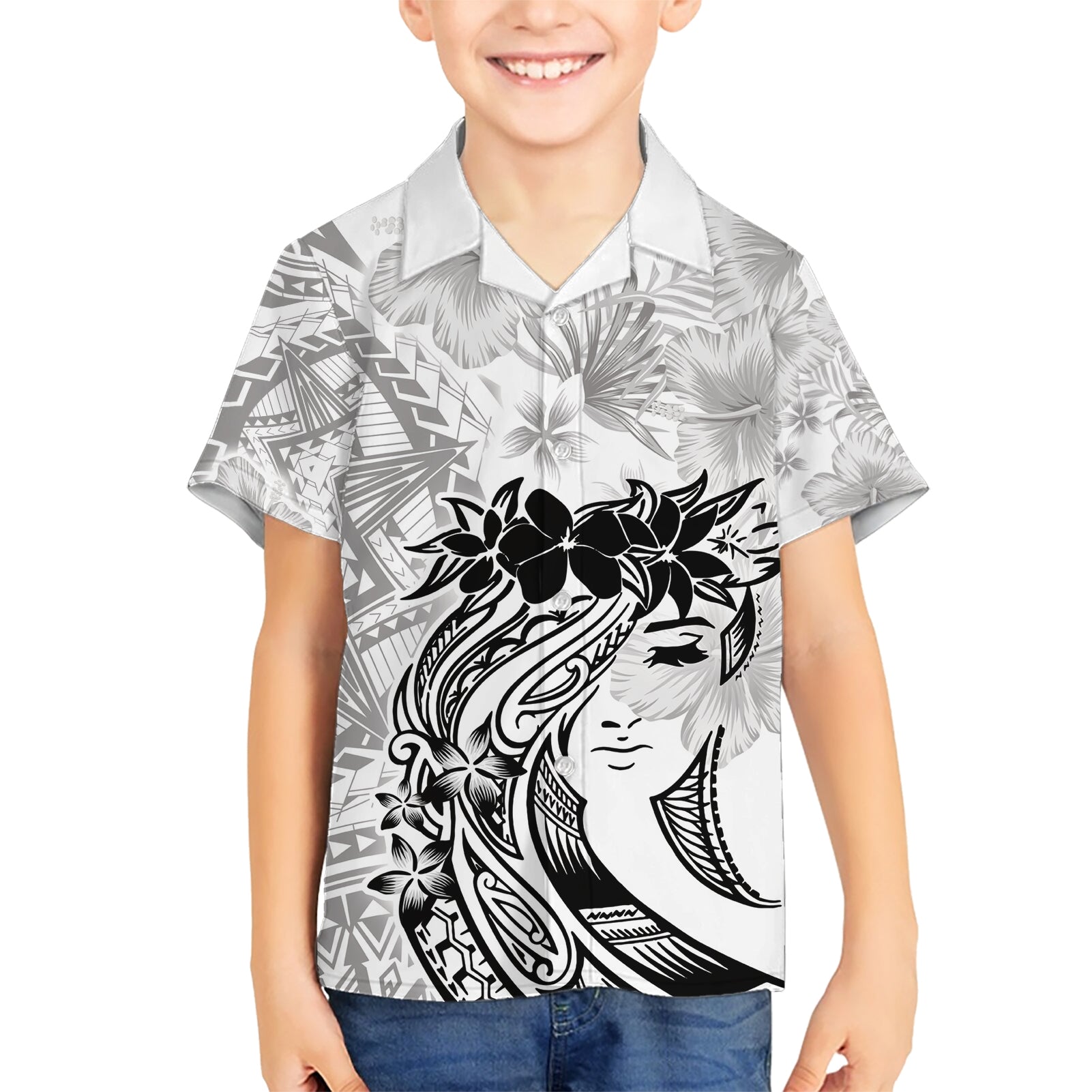 Polynesian Women's Day Kid Hawaiian Shirt Plumeria Passion - White LT7 Kid White - Polynesian Pride