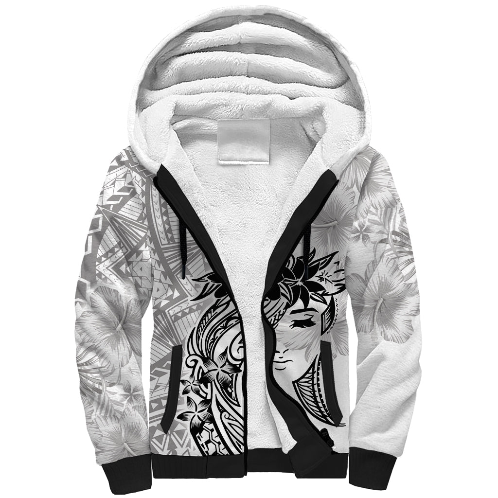 Polynesian Women's Day Sherpa Hoodie Plumeria Passion - White LT7 Unisex White - Polynesian Pride