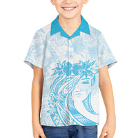 Polynesian Women's Day Family Matching Off Shoulder Maxi Dress and Hawaiian Shirt Plumeria Passion - Turquoise LT7 Son's Shirt Turquoise - Polynesian Pride