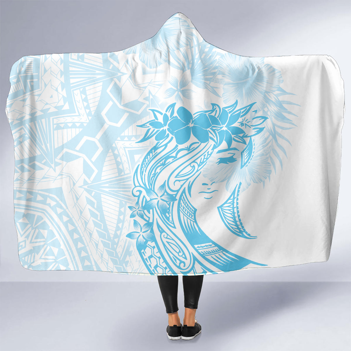 Polynesian Women's Day Hooded Blanket Plumeria Passion - Turquoise LT7 - Polynesian Pride