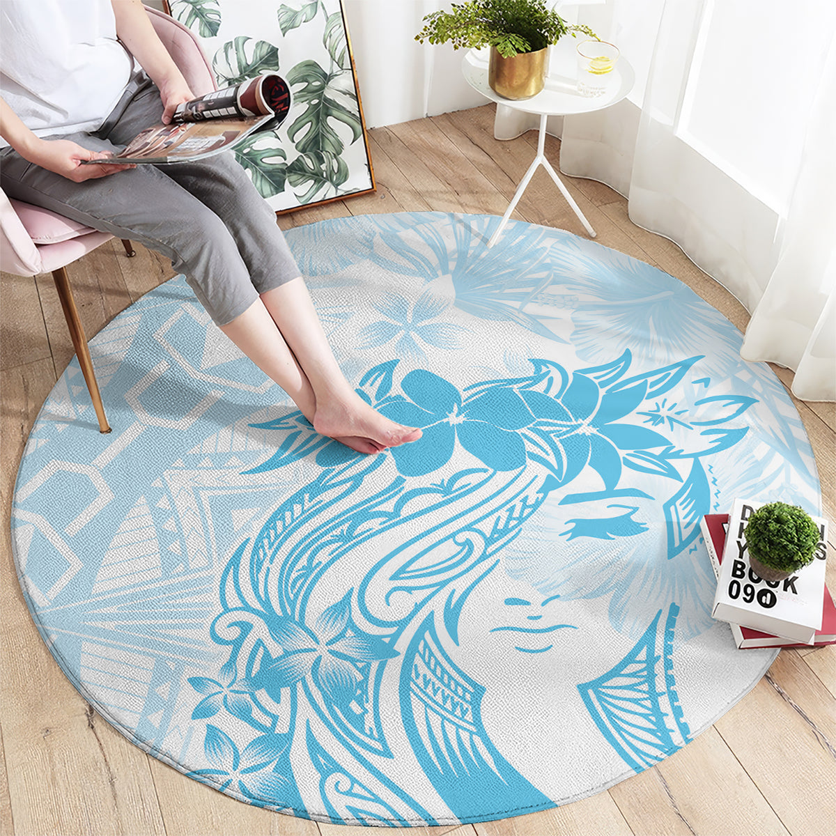 Polynesian Women's Day Round Carpet Plumeria Passion - Turquoise LT7 - Polynesian Pride