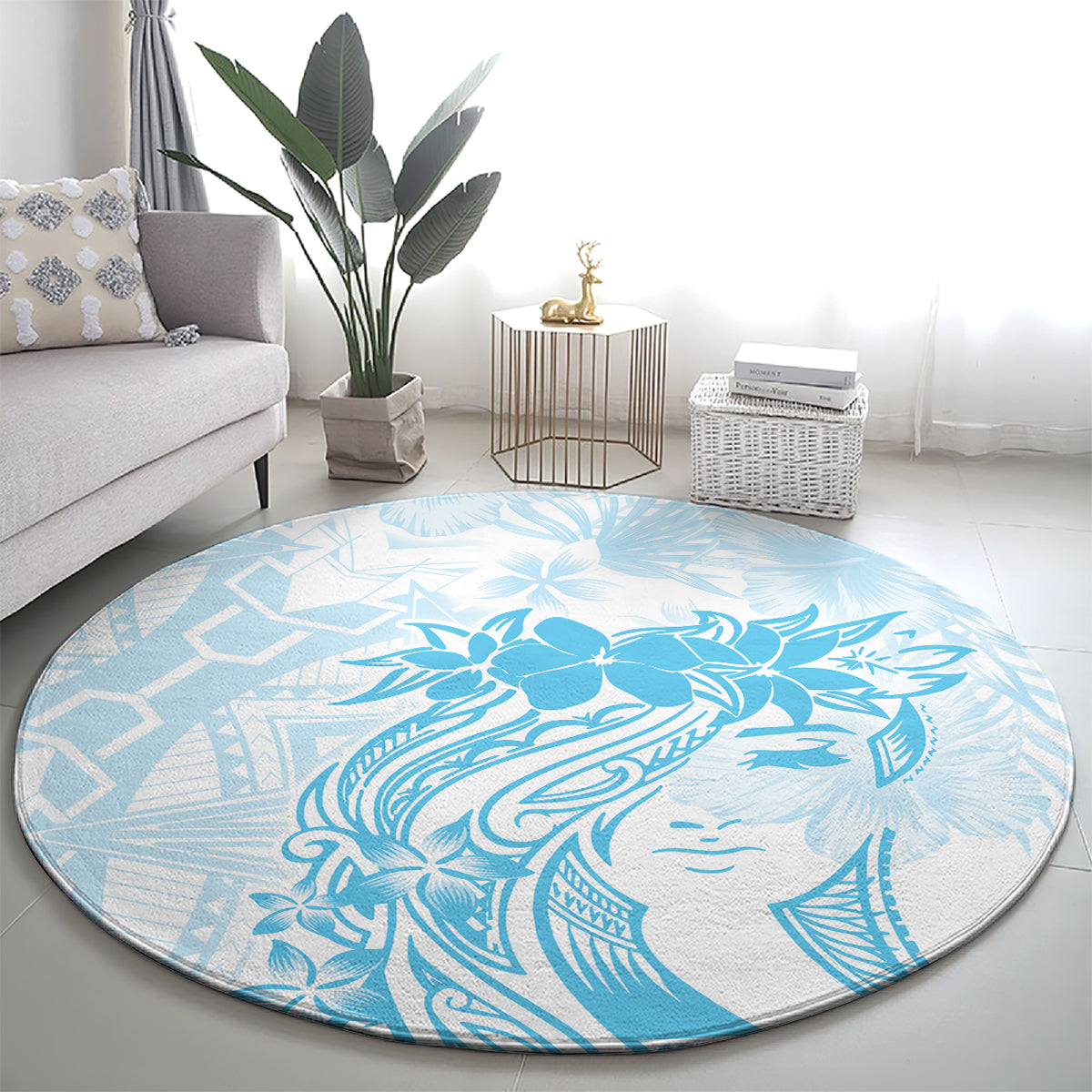 Polynesian Women's Day Round Carpet Plumeria Passion - Turquoise LT7 - Polynesian Pride