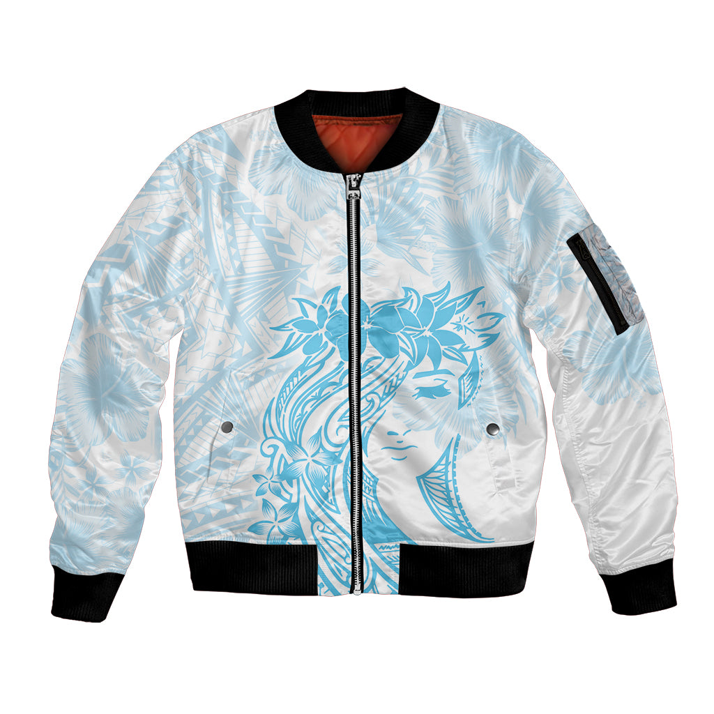 Polynesian Women's Day Sleeve Zip Bomber Jacket Plumeria Passion - Turquoise LT7 Unisex Turquoise - Polynesian Pride