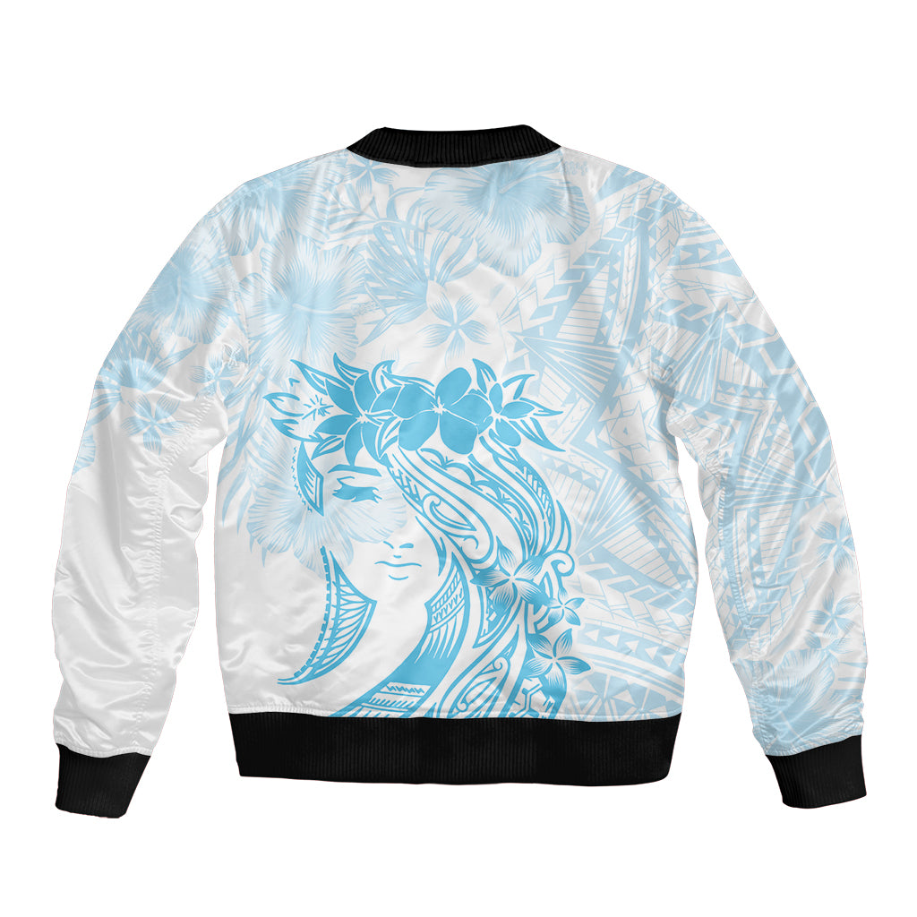 Polynesian Women's Day Sleeve Zip Bomber Jacket Plumeria Passion - Turquoise LT7 - Polynesian Pride