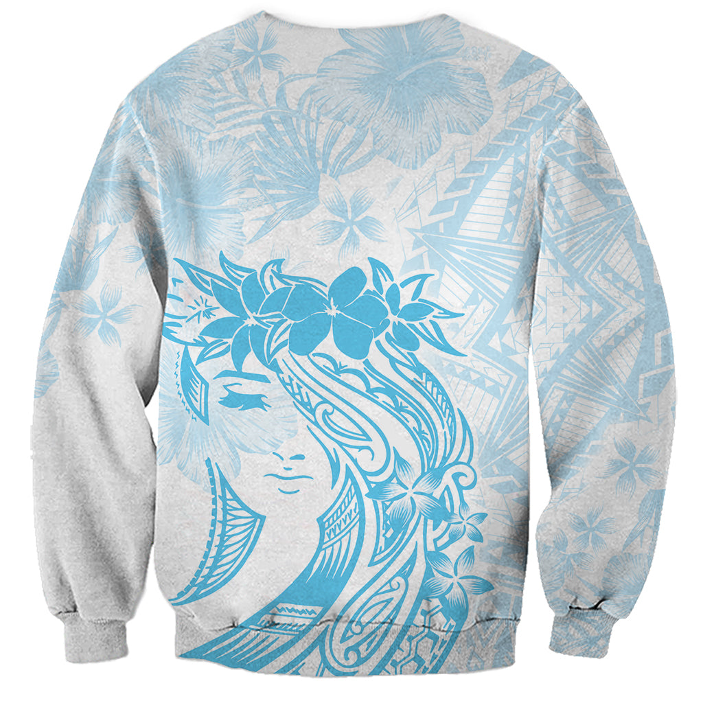 Polynesian Women's Day Sweatshirt Plumeria Passion - Turquoise LT7 - Polynesian Pride