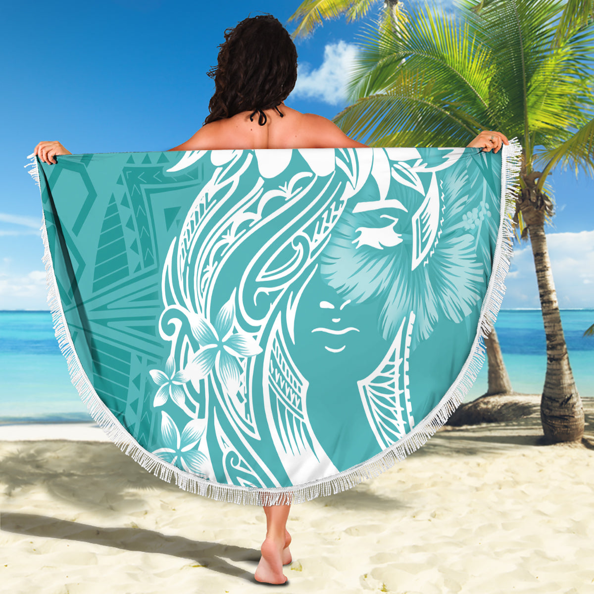 Polynesian Women's Day Beach Blanket Plumeria Passion - Teal LT7 - Polynesian Pride