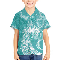 Polynesian Women's Day Family Matching Long Sleeve Bodycon Dress and Hawaiian Shirt Plumeria Passion - Teal LT7 Son's Shirt Teal - Polynesian Pride