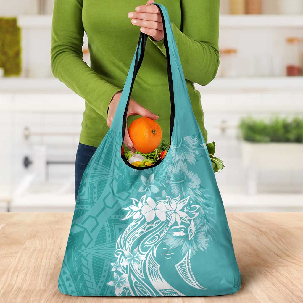 Polynesian Women's Day Grocery Bag Plumeria Passion - Teal