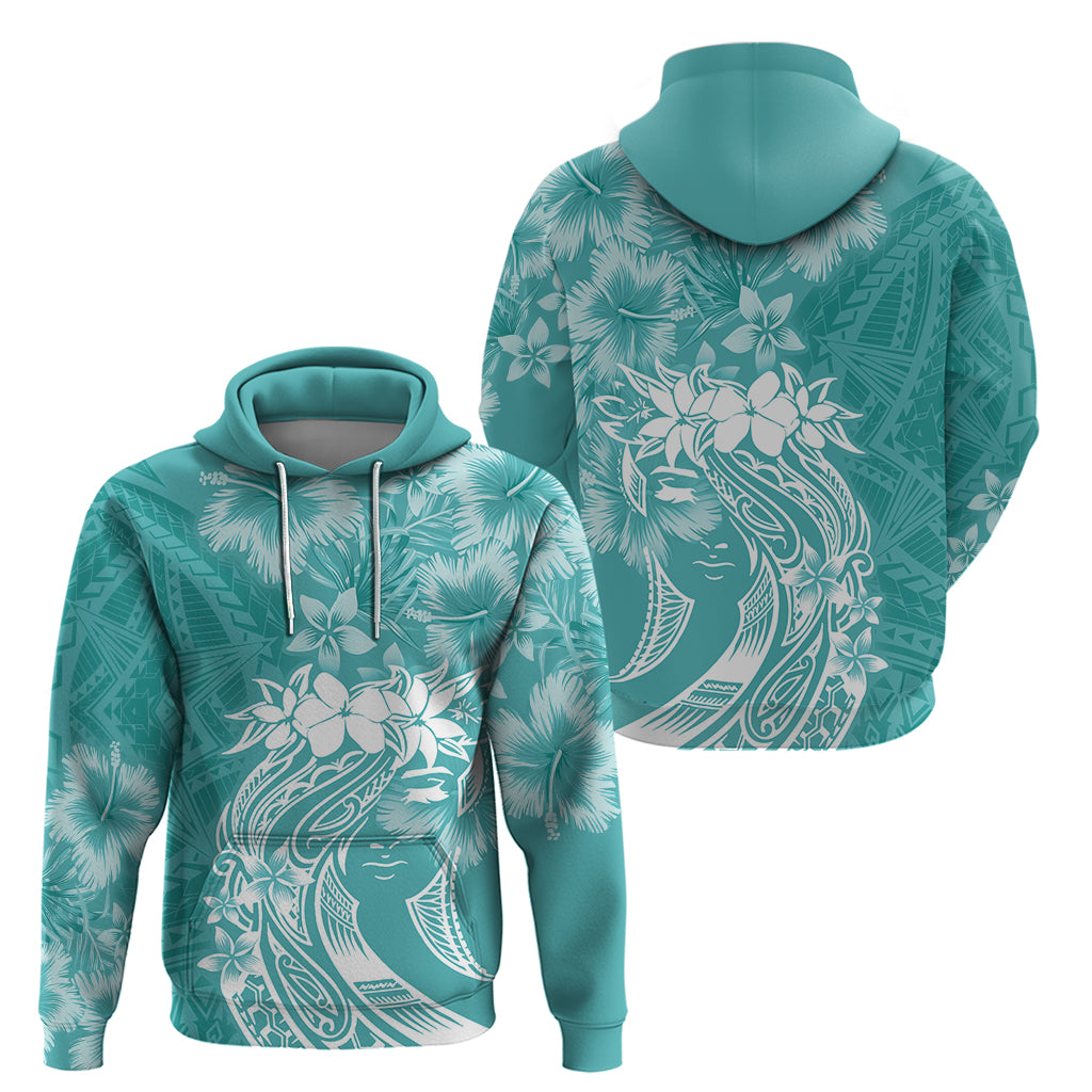 Polynesian Women's Day Hoodie Plumeria Passion - Teal LT7 - Polynesian Pride