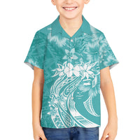 Polynesian Women's Day Kid Hawaiian Shirt Plumeria Passion - Teal LT7 Kid Teal - Polynesian Pride