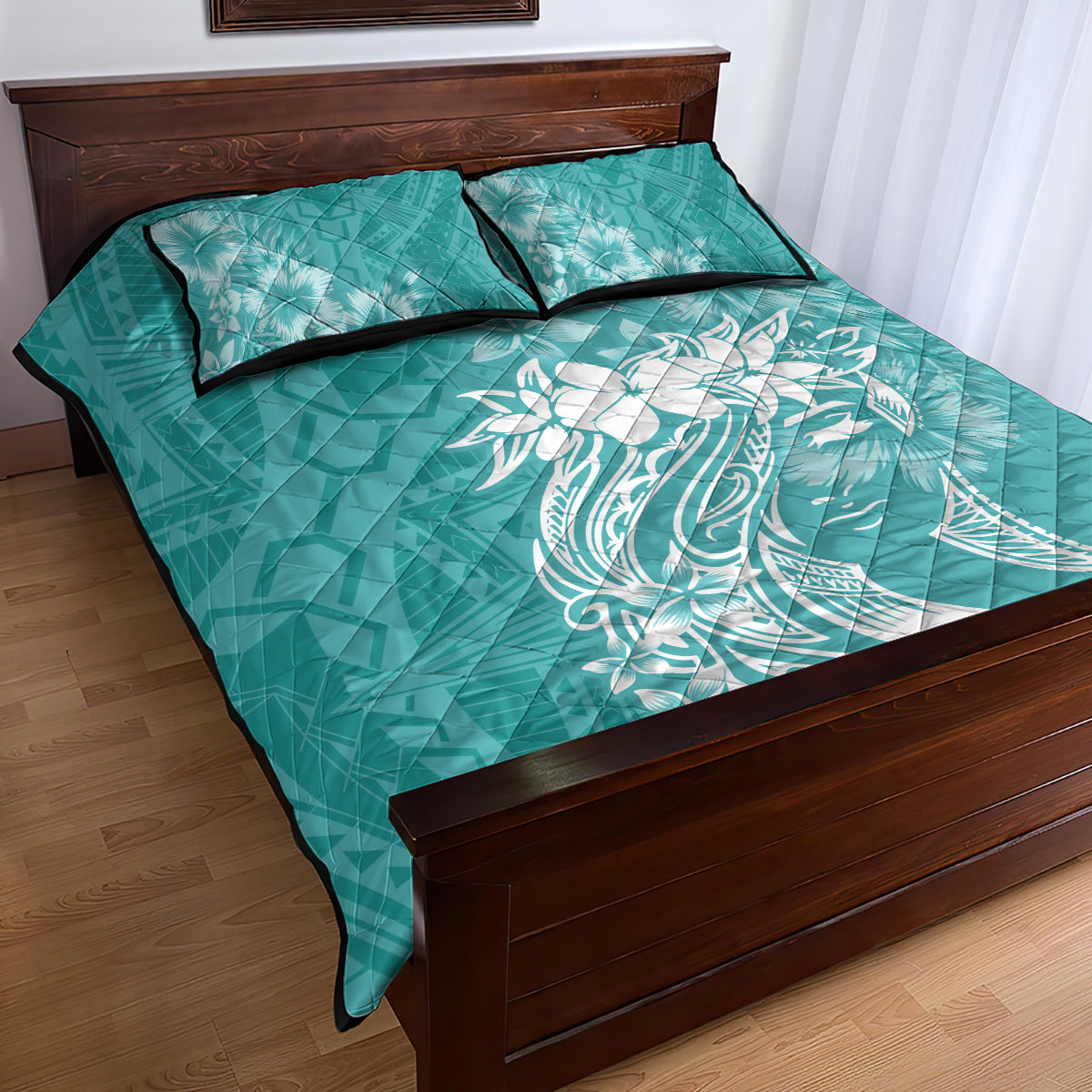 Polynesian Women's Day Quilt Bed Set Plumeria Passion - Teal LT7 - Polynesian Pride
