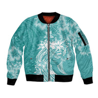 Polynesian Women's Day Sleeve Zip Bomber Jacket Plumeria Passion - Teal LT7 Unisex Teal - Polynesian Pride